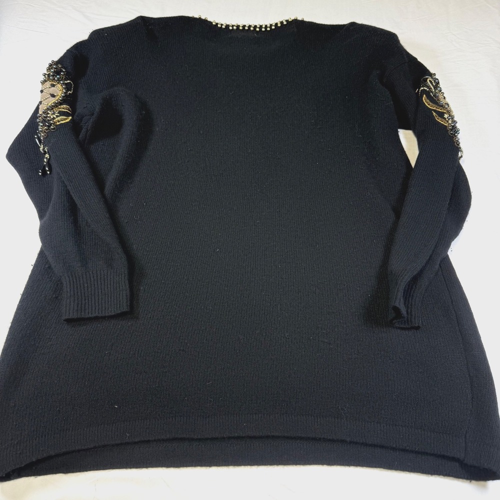 Vintage Fully Fashion Sweater Women's Large Lambswool Angora Bedazzled Beaded - Picture 3 of 8